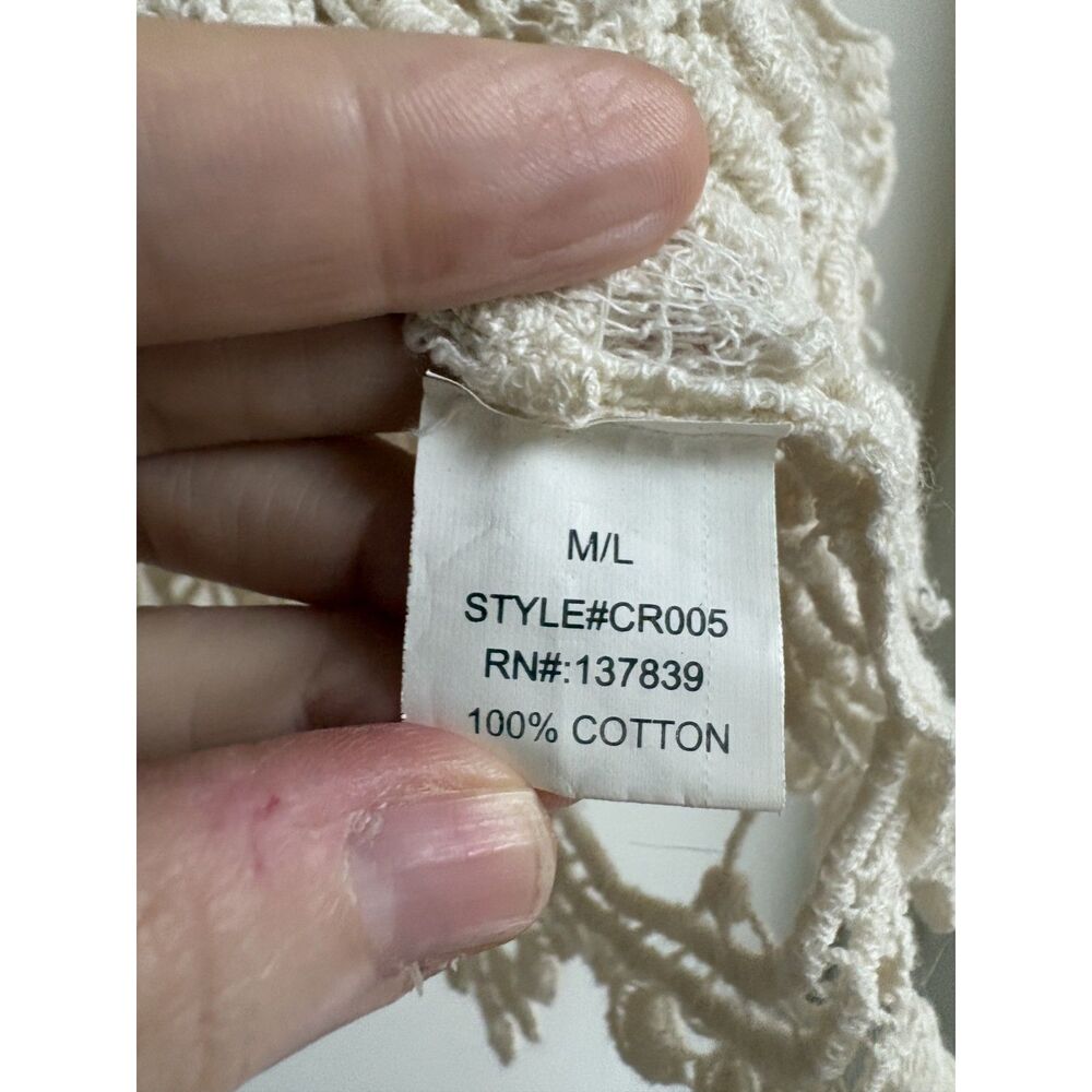 Debut Cream Lace Crochet Tank M L Vtg Floral Overlay Boho Resort Swim Cover Y2K - Picture 8 of 9